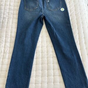 NYDJ Straight Leg Blue Jeans with Floral Detail